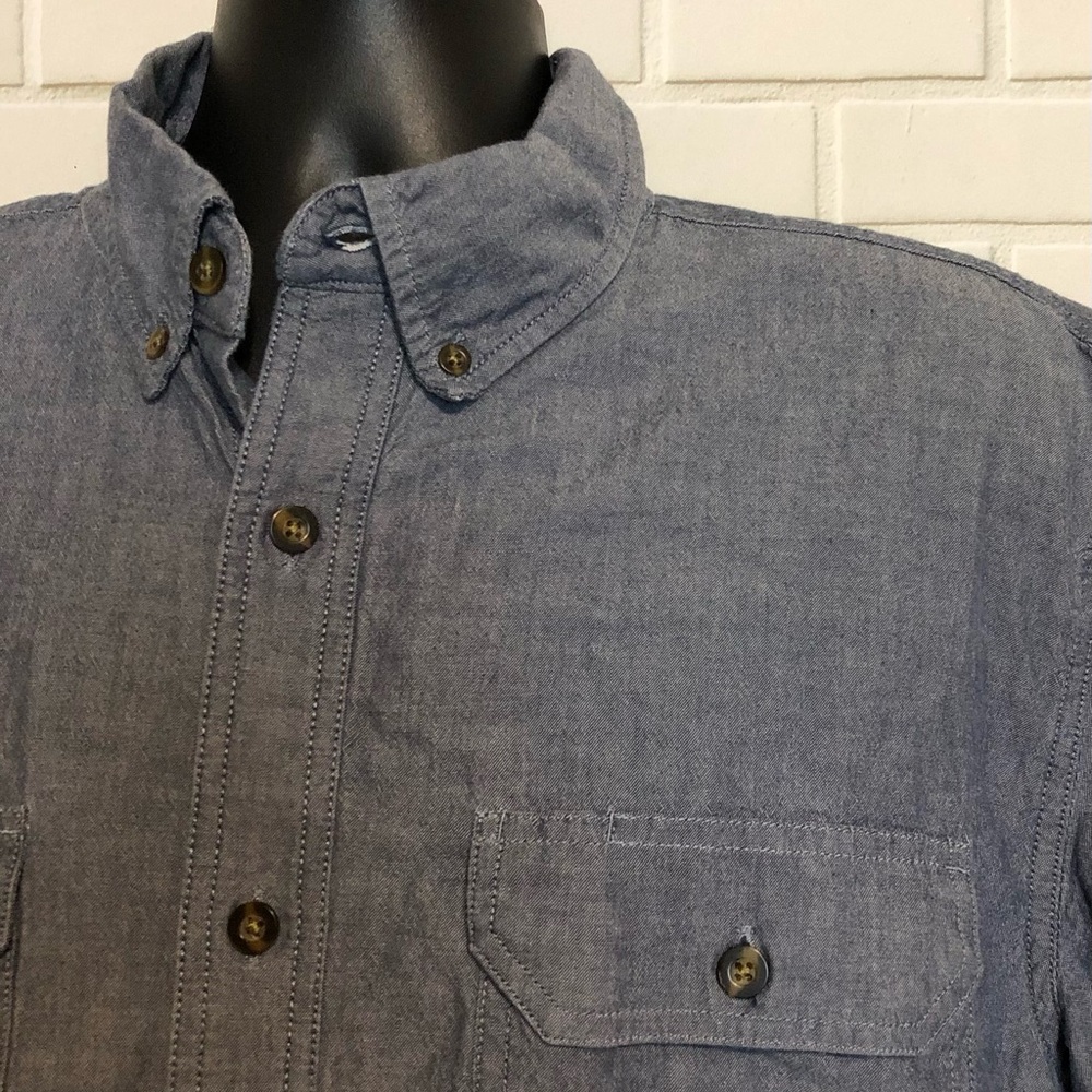 Carhartt Men's Loose Fit Denim Blue Chambray Button Front Short Sleeve Shirt XL - Picture 4 of 9
